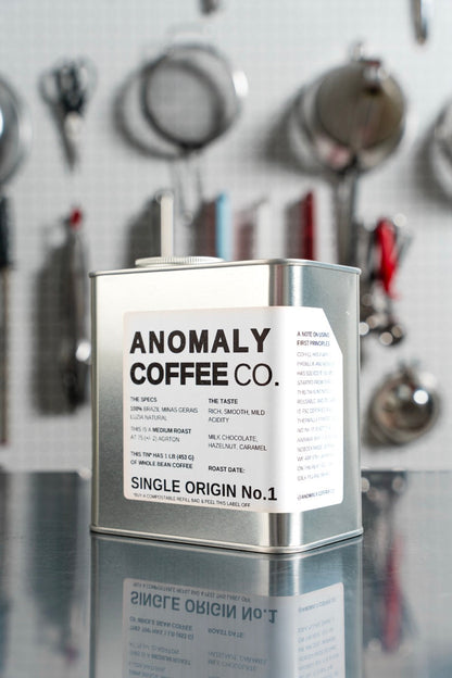 Anomaly Coffee Single Origin No.1 tin. The label in this photo is from a previous lot; see the description for the current coffee.