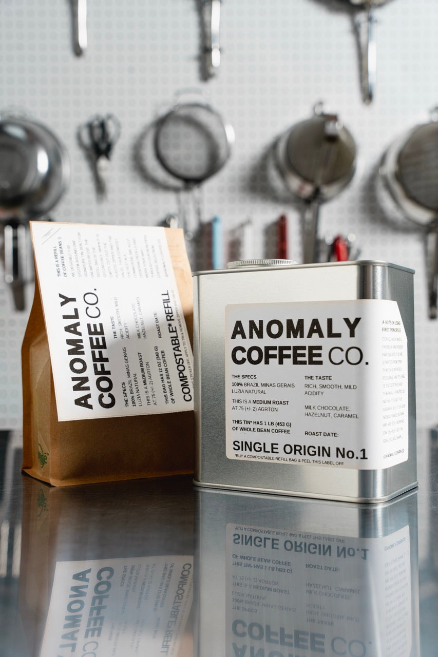 Anomaly Coffee Single Origin No.1 tin. The label in this photo is from a previous lot; see the description for the current coffee.