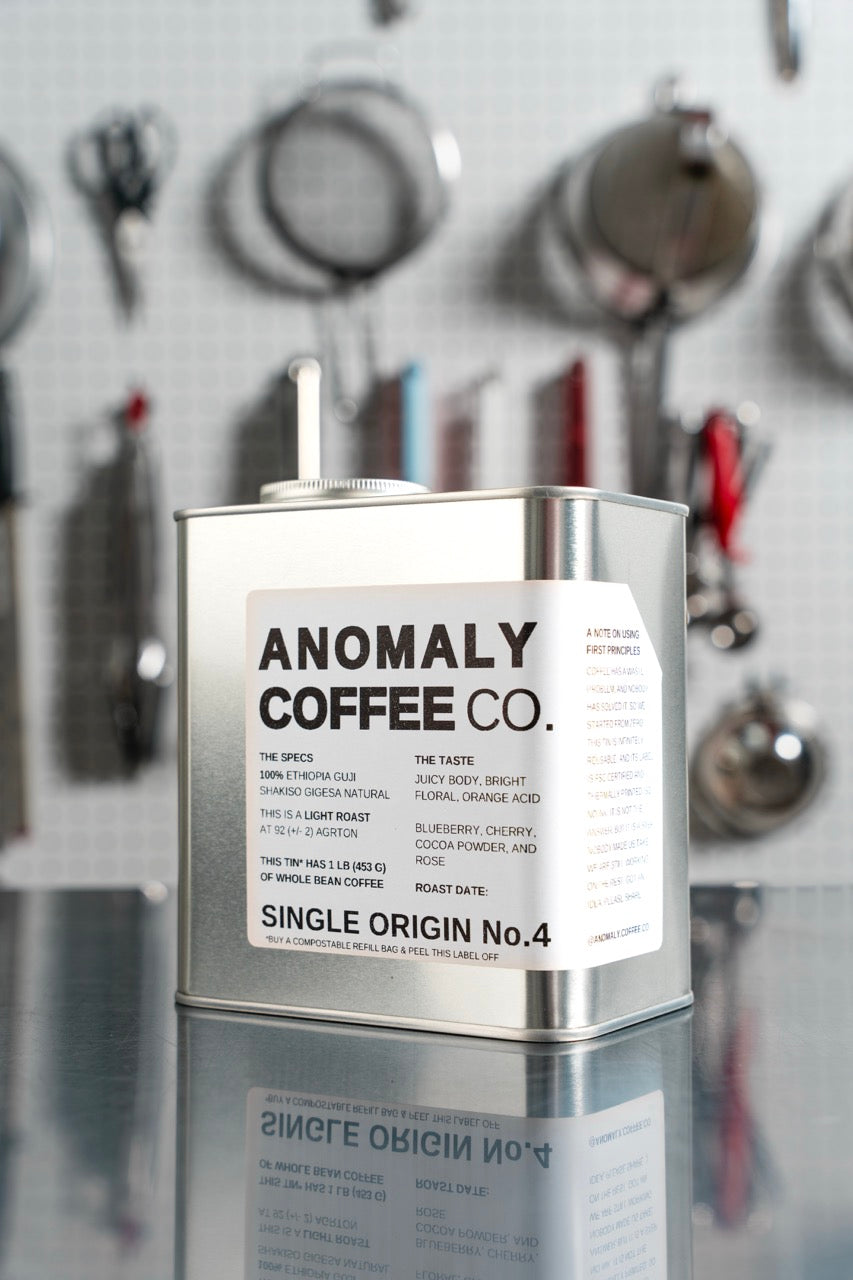 Anomaly Coffee Single Origin No.4 tin. The label in this photo is from a previous lot; see the description for the current coffee.