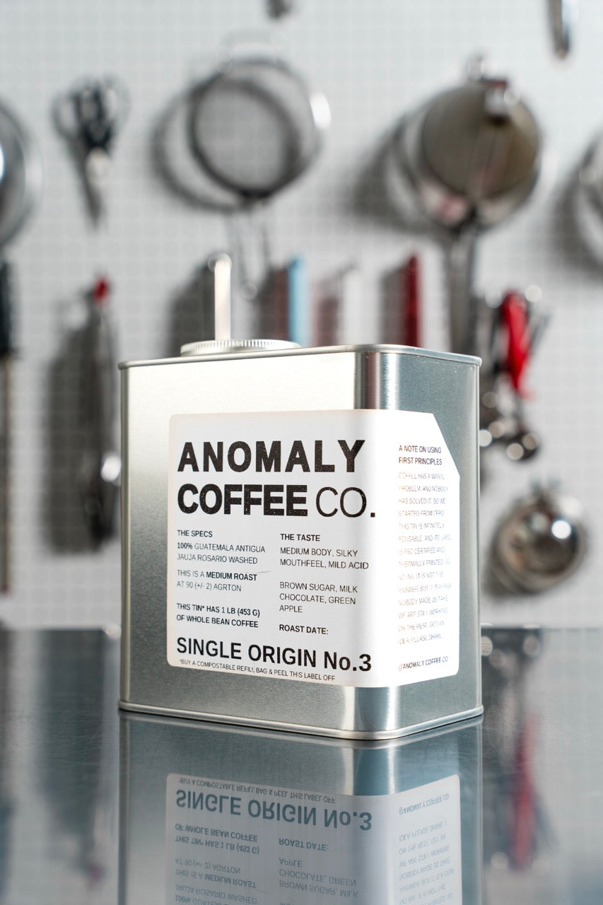 Anomaly Coffee Single Origin No.3 tin, Guatemala Antigua Jauja Rosario Washed.