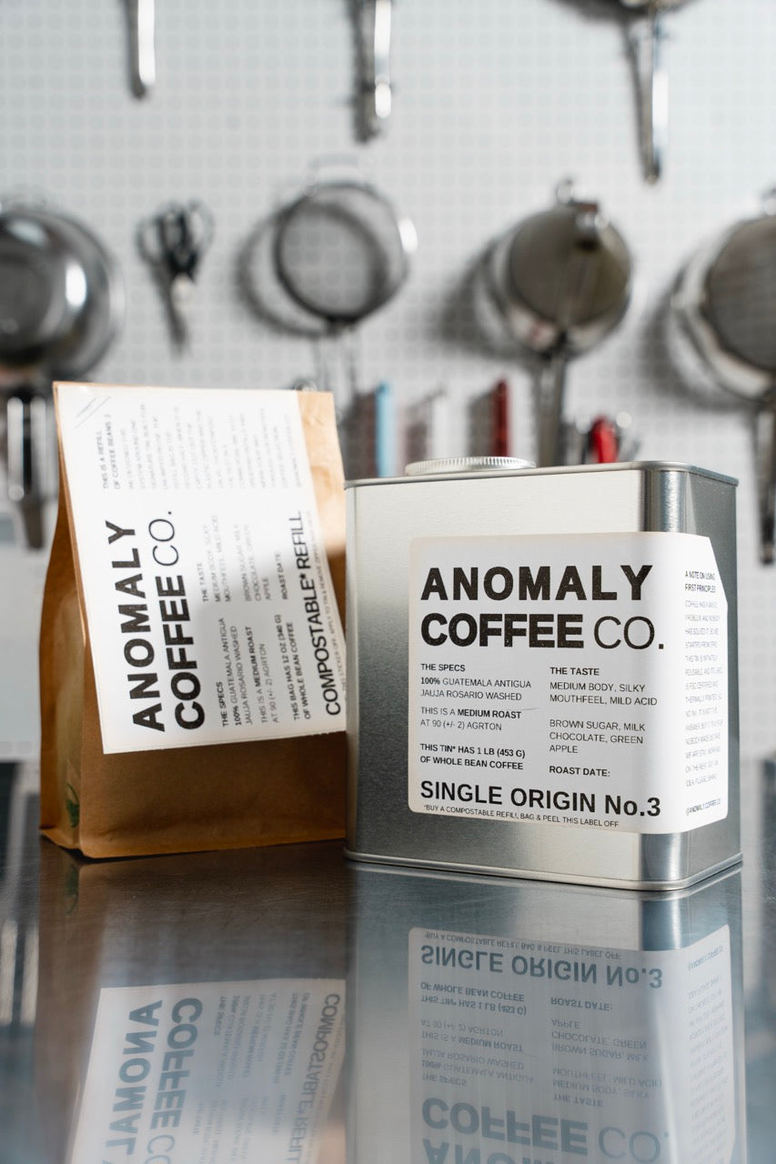 Anomaly Coffee Single Origin No.3 tin, Guatemala Antigua Jauja Rosario Washed.